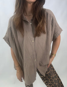 Musselin Bluse Kurzarm Taupe