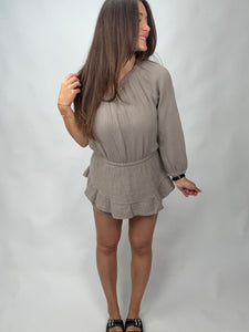 Musselin Jumpsuit Mia Taupe One Shoulder