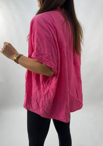 Musselin Bluse Kurzarm Pink