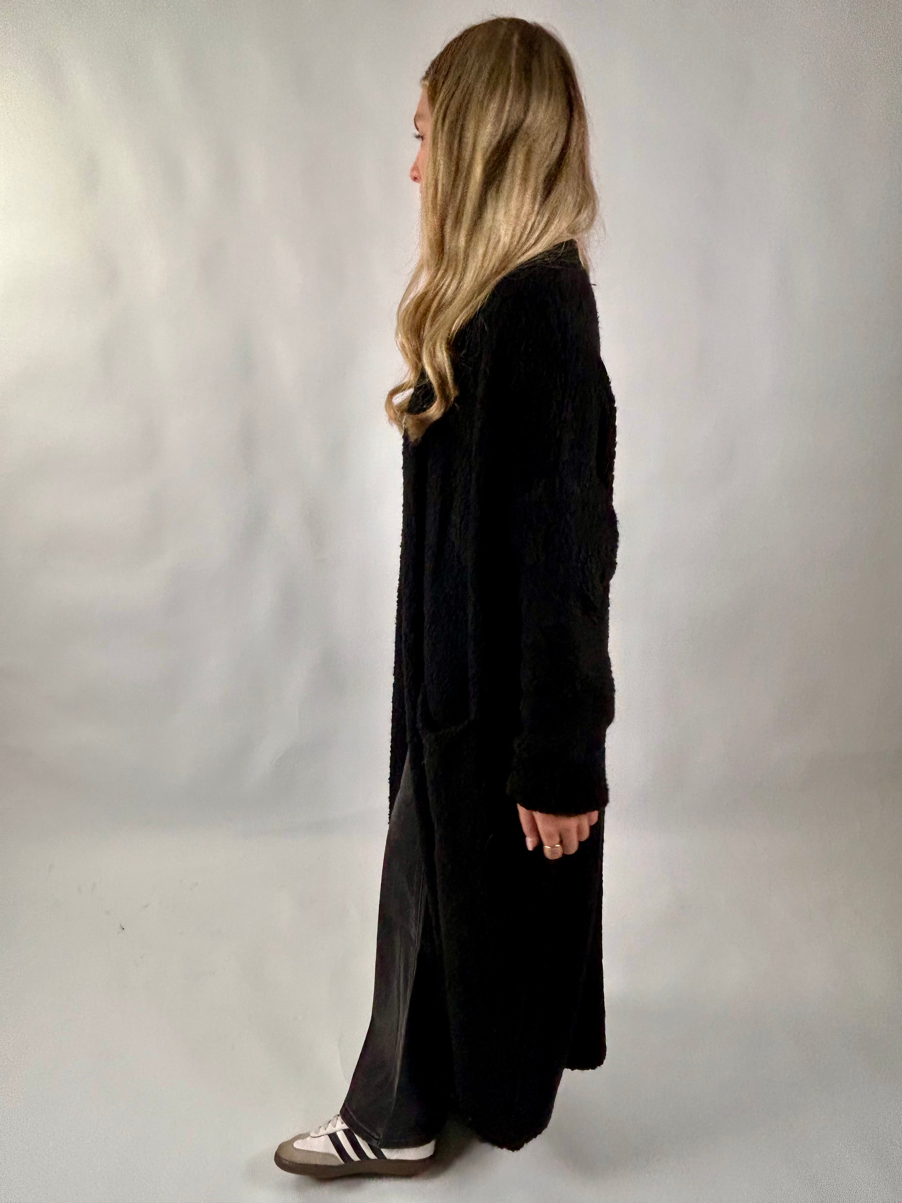 Fluffy Cardigan Long Schwarz