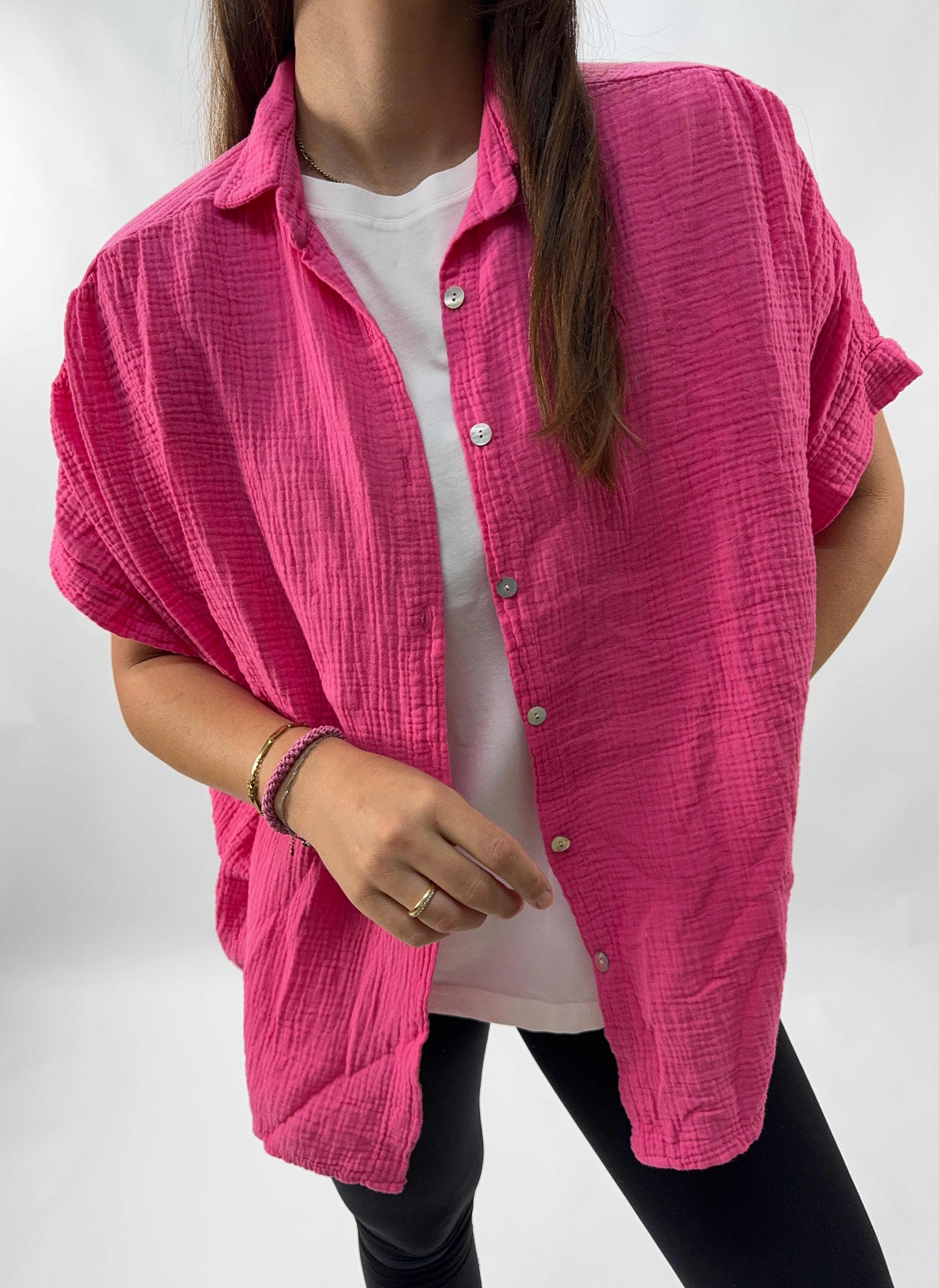 Musselin Bluse Kurzarm Pink