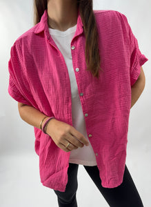 Musselin Bluse Kurzarm Pink