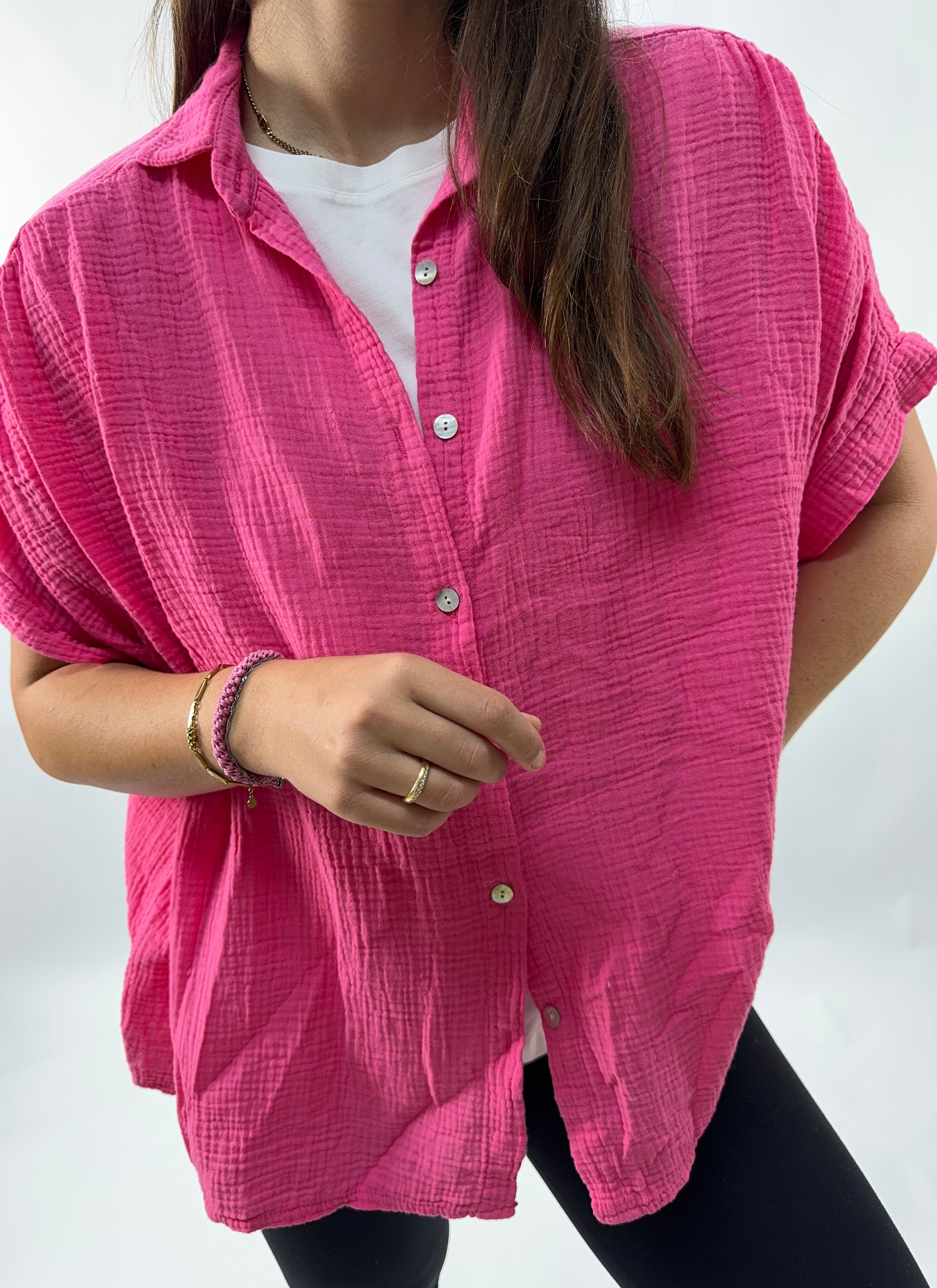 Musselin Bluse Kurzarm Pink