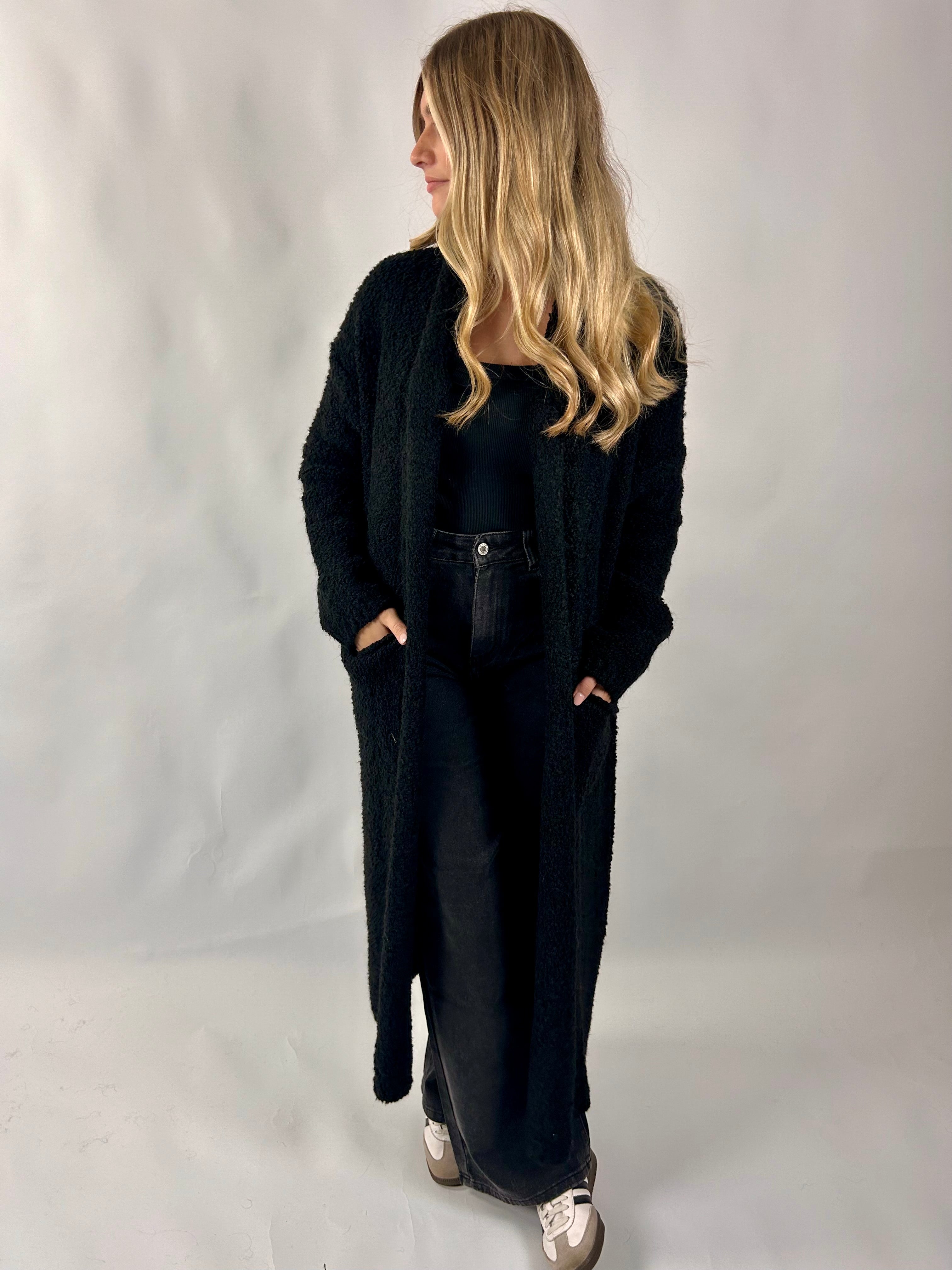 Fluffy Cardigan Long Schwarz