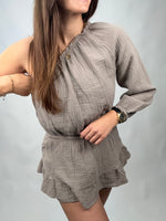Lade das Bild in den Galerie-Viewer, Musselin Jumpsuit Mia Taupe One Shoulder
