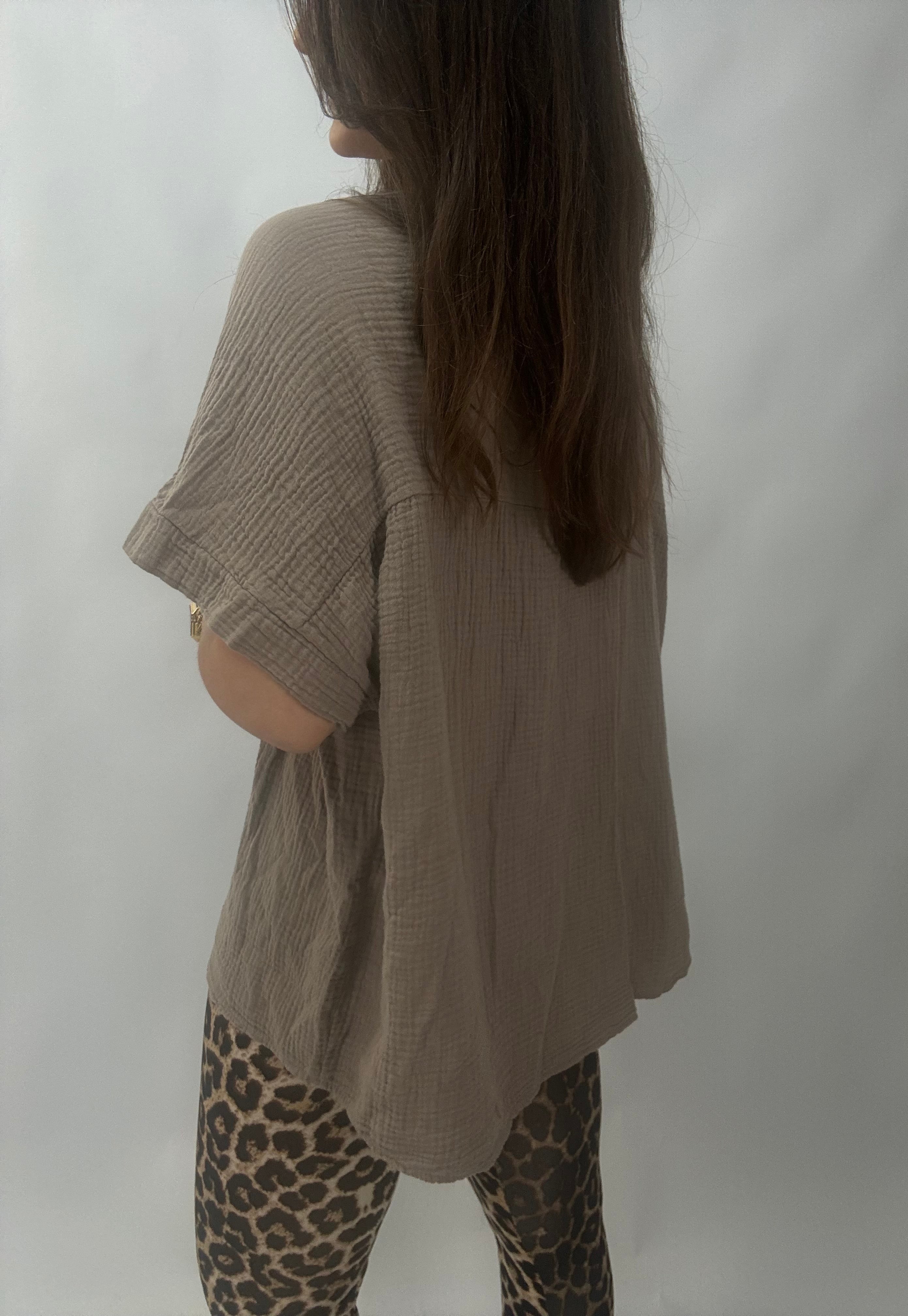 Musselin Bluse Kurzarm Taupe