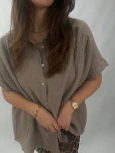 Musselin Bluse Kurzarm Taupe