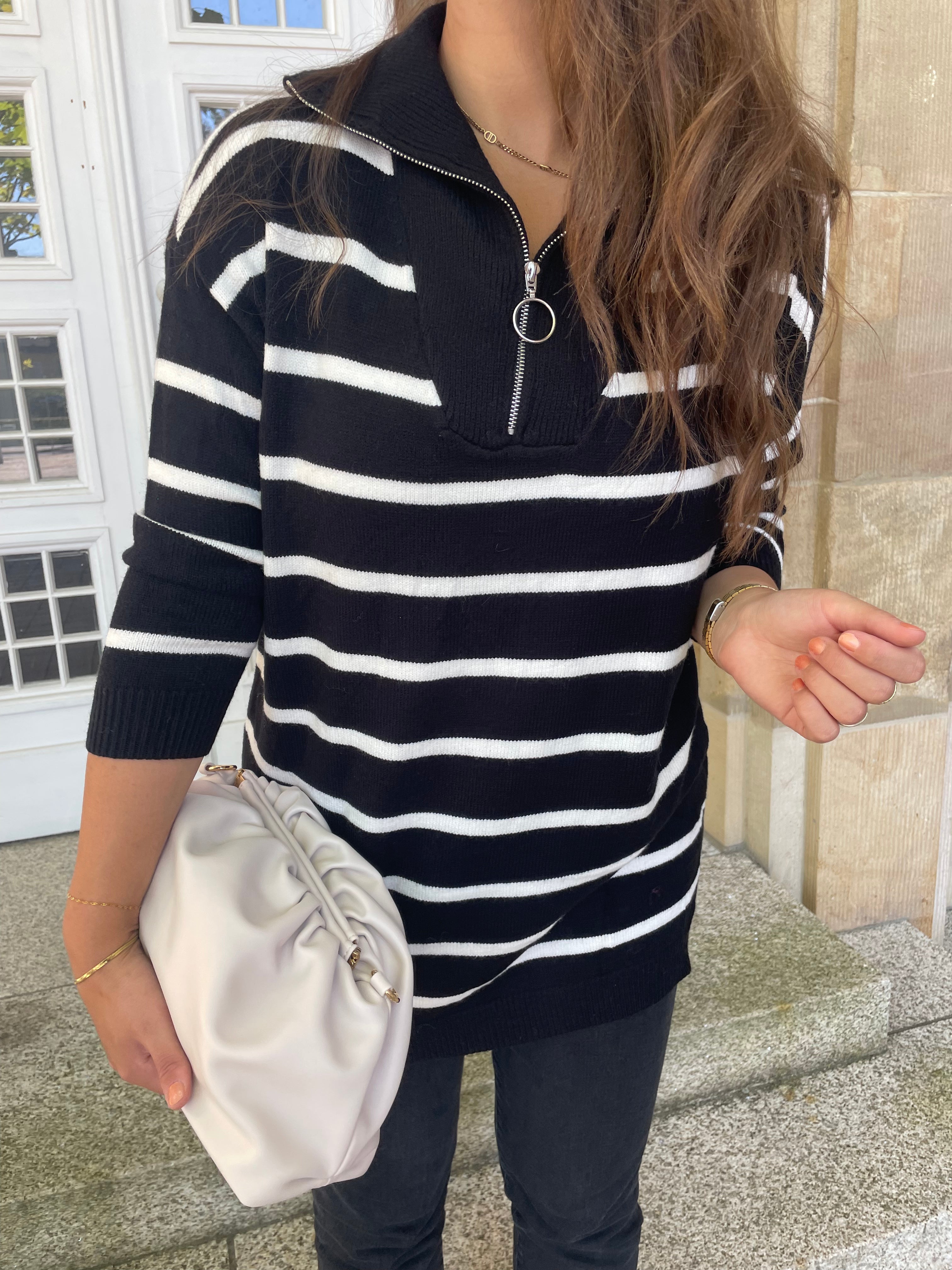 Langer Pullover Stripes Schwarz Jara