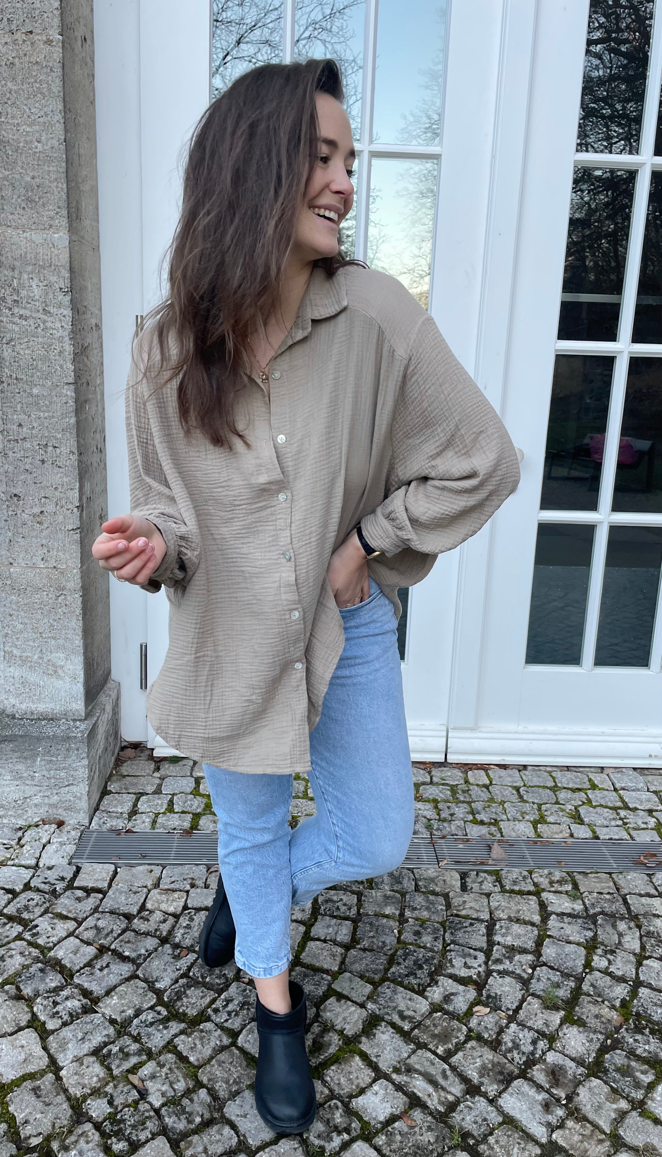 Musselin Bluse Taupe