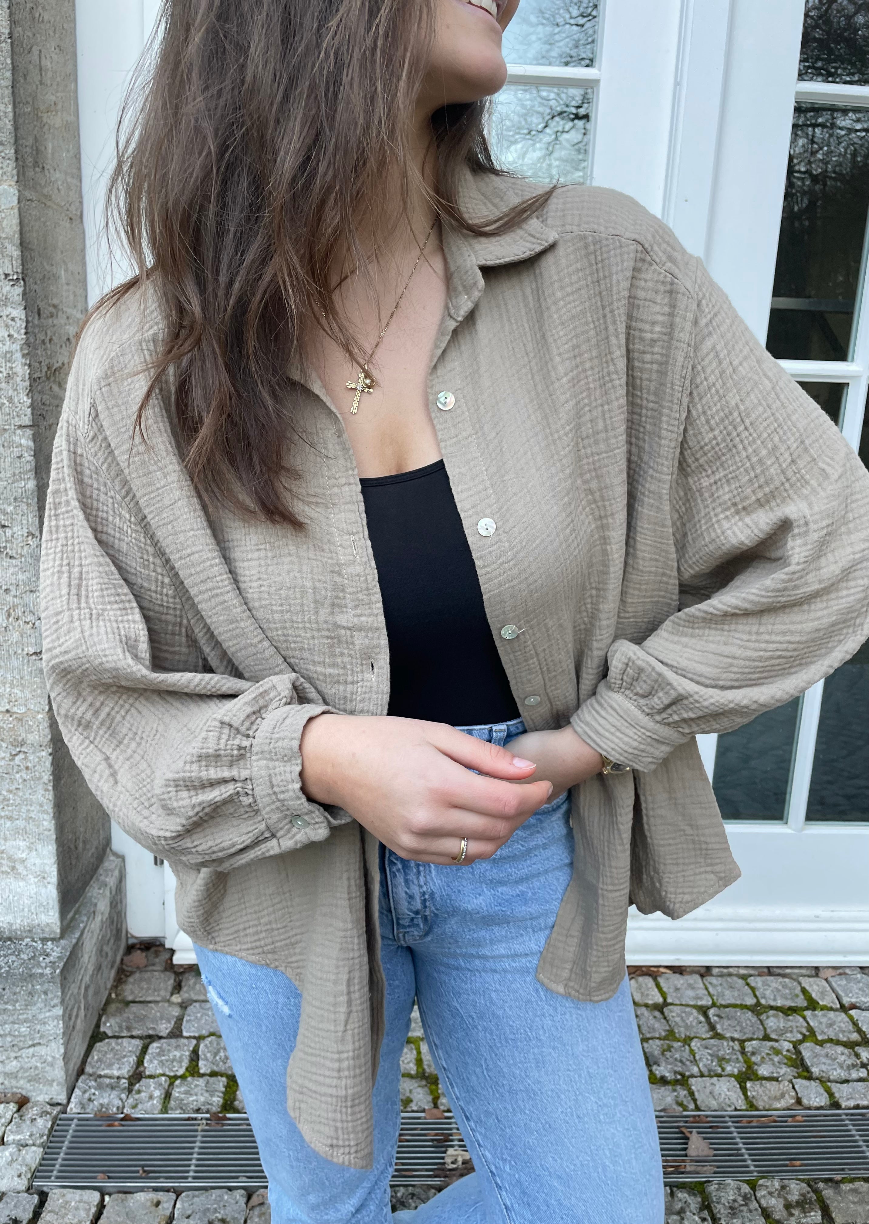 Musselin Bluse Taupe