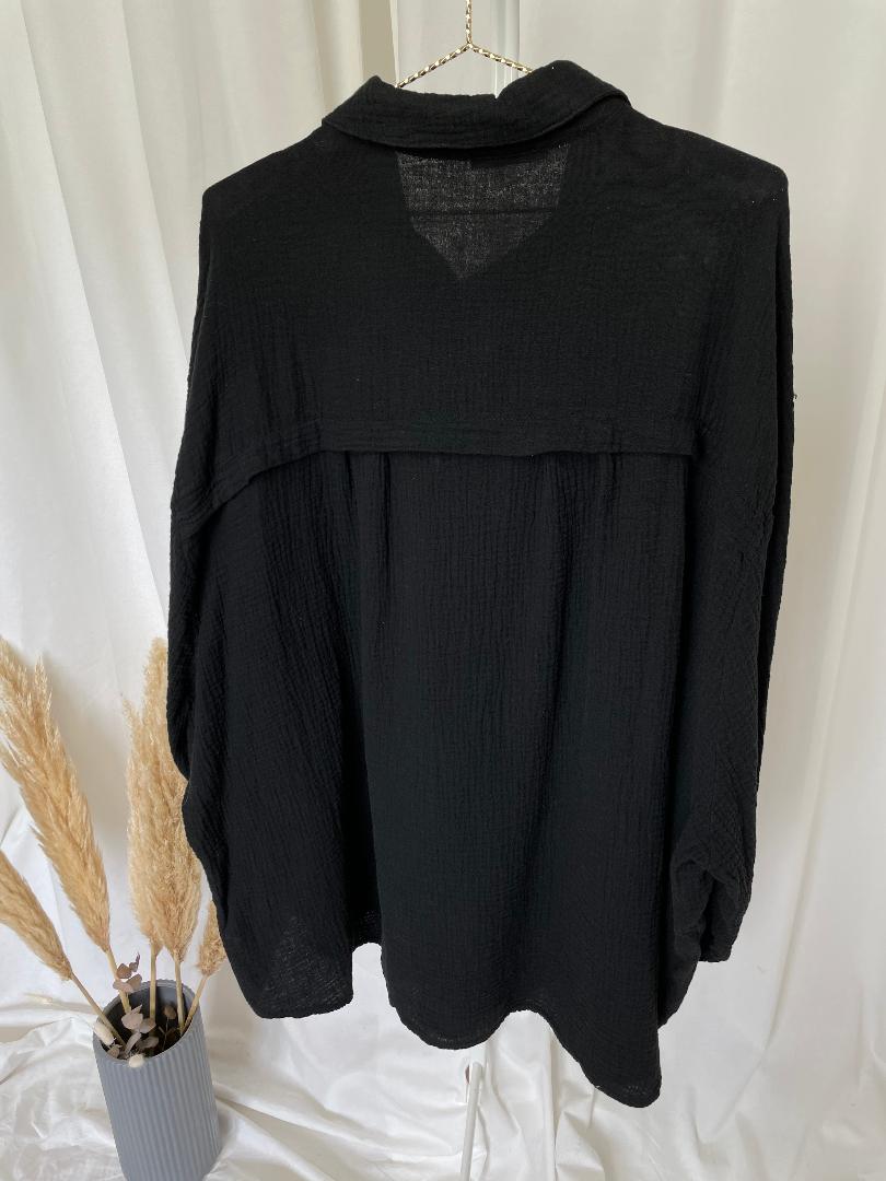 Musselin Oversize Bluse Schwarz